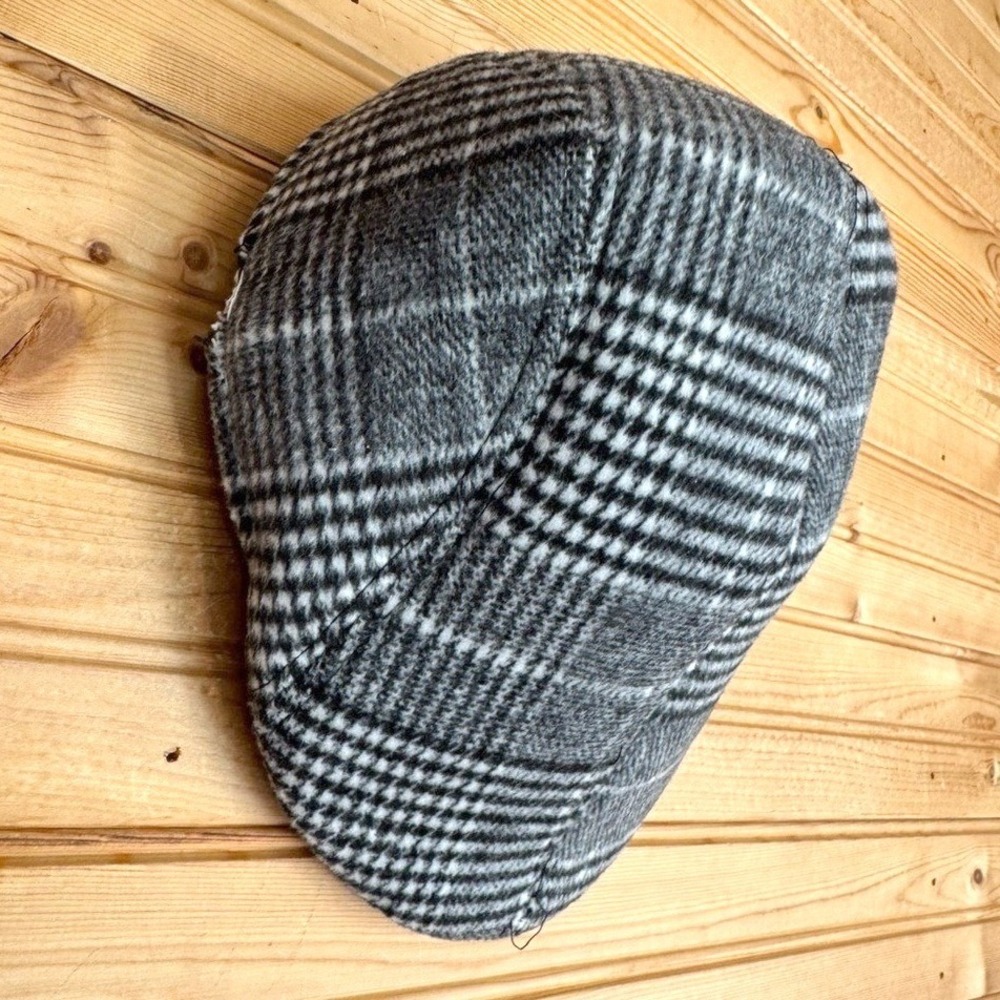 Newsboy Hat Cap Plaid Faux Wool Grey Black Adult Old Timey Gumshoe Halloween
